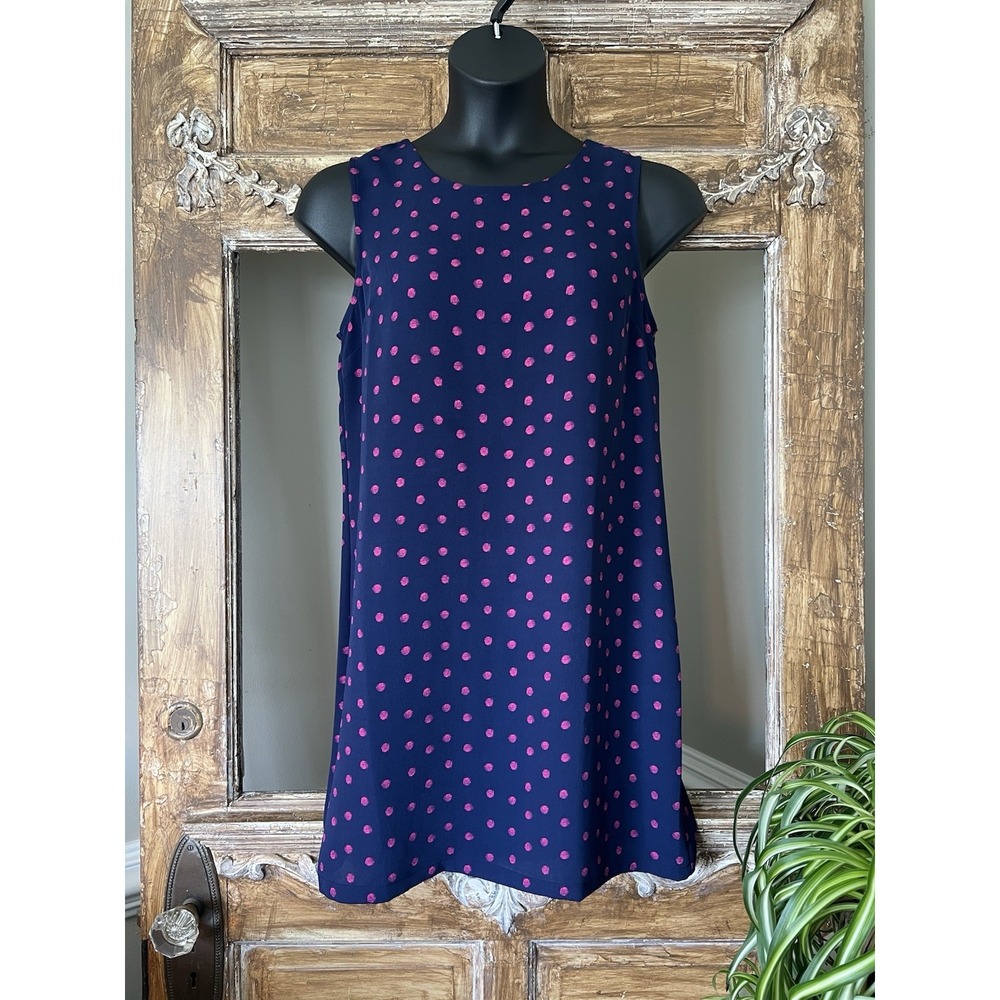 Adrienne Vittadini Polka Dot Dress Navy Magenta Zip‎  10
